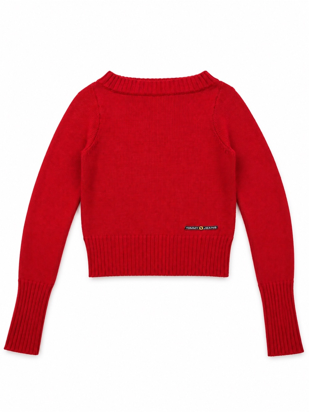 TOMMY JEANS VINTAGE Y2K FITTED SWEATER WOMENS XSMALL RED WOOL BLEND LOGO PREPPY